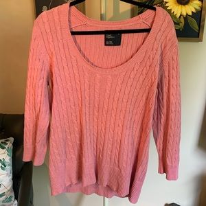 American Eagle Pink Cable Knit 3/4 Sleeve Sweater